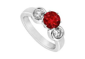 Ruby and Diamond Engagement Ring : 14K White Gold - 1.25 CT TGW - Ring Size 9.0ruby 