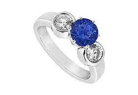 Sapphire and Diamond Engagement Ring : 14K White Gold - 1.25 CT TGW - Ring Size 9.0sapphire 