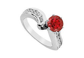 Ruby and Diamond Engagement Ring : 14K White Gold - 1.50 CT TGW - Ring Size 9.0ruby 