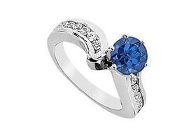 Sapphire and Diamond Engagement Ring : 14K White Gold - 1.50 CT TGW - Ring Size 9.0sapphire 