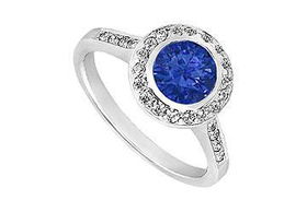 Sapphire and Diamond Engagement Ring : 14K White Gold - 1.50 CT TGW - Ring Size 9.0sapphire 