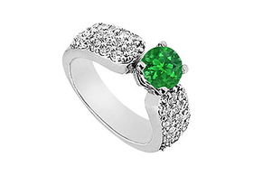 Emerald and Diamond Engagement Ring : 14K White Gold - 2.00 CT Diamonds - Ring Size 9.5emerald 