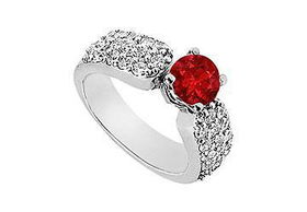 Ruby and Diamond Engagement Ring : 14K White Gold - 2.00 CT Diamonds - Ring Size 9.5ruby 