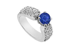 Sapphire and Diamond Engagement Ring : 14K White Gold - 2.00 CT Diamonds - Ring Size 9.5sapphire 