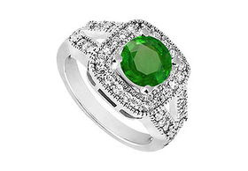 Emerald and Diamond Engagement Ring : 14K White Gold - 1.50 CT TGW - Ring Size 9.0emerald 