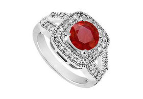 Ruby and Diamond Engagement Ring : 14K White Gold - 1.50 CT TGW - Ring Size 9.0ruby 