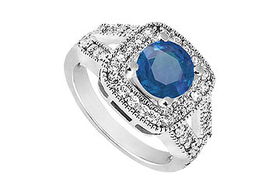 Sapphire and Diamond Engagement Ring : 14K White Gold - 1.50 CT TGW - Ring Size 9.0sapphire 