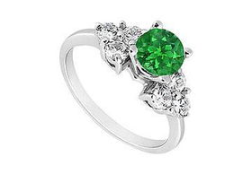 Emerald and Diamond Engagement Ring : 14K White Gold - 0.75 CT TGW - Ring Size 9.0emerald 