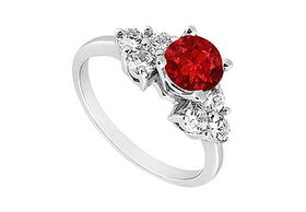 Ruby and Diamond Engagement Ring : 14K White Gold - 0.75 CT TGW - Ring Size 9.0ruby 