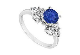 Sapphire and Diamond Engagement Ring : 14K White Gold - 0.75 CT TGW - Ring Size 9.0sapphire 