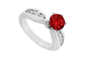 Ruby and Diamond Engagement Ring : 14K White Gold - 1.00 CT TGW - Ring Size 9.0ruby 