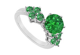 Emerald Ring : 14K White Gold - 1.00 CT TGW - Ring Size 9.0emerald 