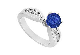 Sapphire and Diamond Engagement Ring : 14K White Gold - 1.00 CT TGW - Ring Size 9.0sapphire 