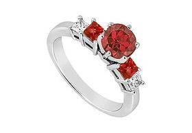 Diamond and Ruby Engagement Ring : 14K White Gold - 1.50 CT TGW - Ring Size 9.5diamond 