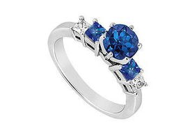 Diamond and Sapphire Engagement Ring : 14K White Gold - 1.50 CT TGW - Ring Size 9.0diamond 