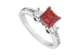 Ruby and Diamond Engagement Ring : 14K White Gold - 1.00 CT TGW - Ring Size 9.0ruby 