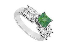 Emerald and Diamond Engagement Ring : 14K White gold - 1.75 CT TGW - Ring Size 9.0emerald 