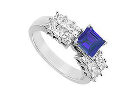 Sapphire and Diamond Engagement Ring : 14K White Gold - 1.75 CT TGW - Ring Size 9.5sapphire 