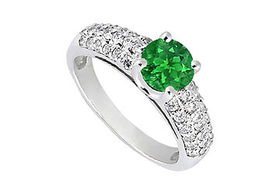 Emerald and Diamond Engagement Ring : 14K White Gold - 1.50 TGW - Ring Size 9.5emerald 