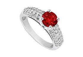 Ruby and Diamond Engagement Ring : 14K White Gold - 1.50 TGW - Ring Size 9.5ruby 