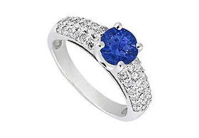 Sapphire and Diamond Engagement Ring : 14K White Gold - 1.50 TGW - Ring Size 9.5sapphire 