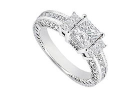 Diamond Engagement Ring : 14K White Gold - 1.75 CT Diamonds - Ring Size 9.5diamond 