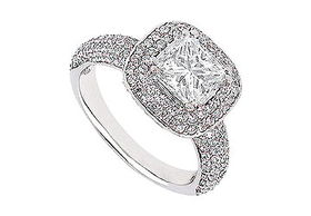 Diamond Engagement Ring : 14K White Gold - 1.50 CT Diamonds - Ring Size 9.5diamond 