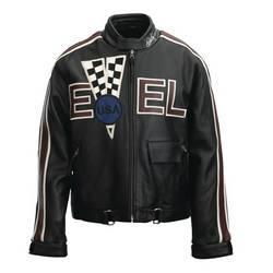 Evel Knievel&reg; Genuine Naked Cowhide Leather Men's Checkered V Jacketevel 