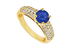 Sapphire and Diamond Engagement Ring : 14K Yellow Gold - 1.50 TGW - Ring Size 9.5sapphire 