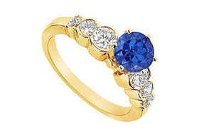 Sapphire and Diamond Engagement Ring : 14K Yellow Golld - 1.75 CT TGW - Ring Size 9.5sapphire 