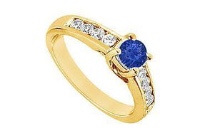 Sapphire and Diamond Engagement Ring : 14K Yellow Gold - 1.00 CT TGW - Ring Size 9.0sapphire 