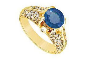 Sapphire and Diamond Engagement Ring : 14K Yellow Gold - 1.00 CT TGW - Ring Size 9.0sapphire 