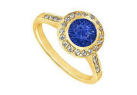 Sapphire and Diamond Engagement Ring : 14K Yellow Gold - 1.50 CT TGW - Ring Size 9.0sapphire 