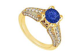 Sapphire and Diamond Engagement Ring : 14K Yellow Gold - 1.00 CT TGW - Ring Size 9.0sapphire 