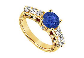 Sapphire and Diamond Engagement Ring : 14K Yellow Gold - 1.00 CT TGW - Ring Size 9.0sapphire 