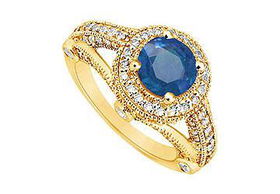 Sapphire and Diamond Engagement Ring : 14K Yellow Gold - 1.50 CT TGW - Ring Size 9.5sapphire 