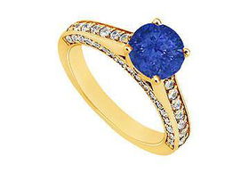 Sapphire and Diamond Engagement Ring : 14K Yellow Gold - 1.25 CT TGW - Ring Size 9.5sapphire 