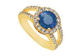 Sapphire and Diamond Engagement Ring : 14K Yellow Gold - 1.25 CT TGW - Ring Size 9.0sapphire 