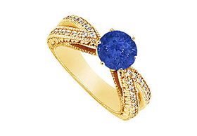 Sapphire and Diamond Engagement Ring : 14K Yellow Gold - 1.50 CT TGW - Ring Size 9.5sapphire 