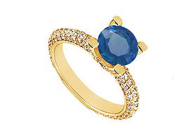 Sapphire and Diamond Engagement Ring : 14K Yellow Gold - 1.50 CT TGW - Ring Size 9.5sapphire 