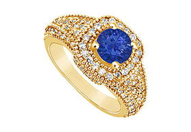 Sapphire and Diamond Engagement Ring : 14K Yellow Gold - 1.25 CT TGW - Ring Size 9.5sapphire 