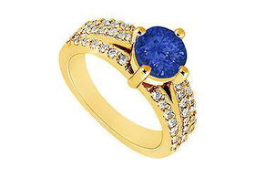 Sapphire and Diamond Engagement Ring : 14K Yellow Gold - 1.00 CT TGW - Ring Size 9.5sapphire 