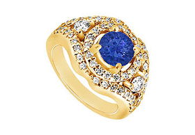 Sapphire and Diamond Engagement Ring : 14K Yellow Gold - 1.50 CT TGW - Ring Size 9.5sapphire 