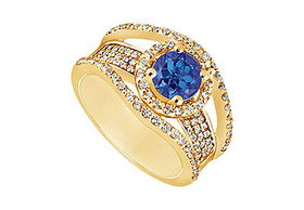 Sapphire and Diamond Engagement Ring : 14K Yellow Gold - 1.25 CT TGW - Ring Size 9.5sapphire 