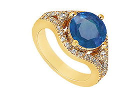 Sapphire and Diamond Engagement Ring : 14K Yellow Gold - 0.75 CT TGW - Ring Size 9.0sapphire 