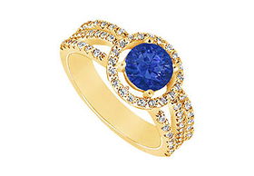 Sapphire and Diamond Engagement Ring : 14K Yellow Gold - 1.25 CT TGW - Ring Size 9.5sapphire 