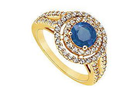 Sapphire and Diamond Engagement Ring : 14K Yellow Gold - 1.25 CT TGW - Ring Size 9.0sapphire 