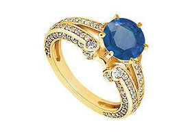 Sapphire and Diamond Engagement Ring : 14K Yellow Gold - 1.75 CT TGW - Ring Size 9.5sapphire 