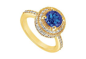 Sapphire and Diamond Engagement Ring : 14K Yellow Gold - 1.25 CT TGW - Ring Size 9.0sapphire 