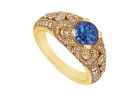 Sapphire and Diamond Engagement Ring : 14K Yellow Gold - 1.00 CT TGW - Ring Size 9.0sapphire 